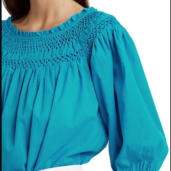 NWT Lauren Ralph Lauren Three-Quarter Sleeve Smocked Blouse - Picture 3 of 7